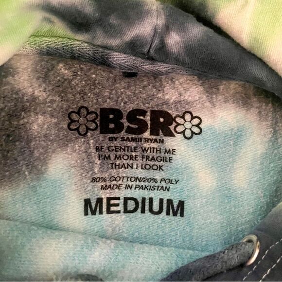 By Sami Ryan Blue & Green Tie Dye Graphic Print Hoodie Sweatshirt SZ M NWOT - Picture 3 of 11